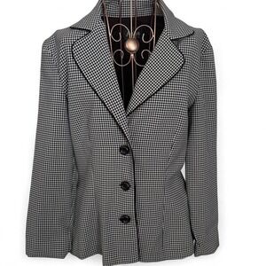 A-List Women's Blazer Jacket - Size L Black White Houndstooth Check Lined
